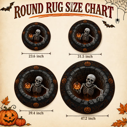 Halloween Round Rug Skeleton Pumpkin 3D Spooky Doormat