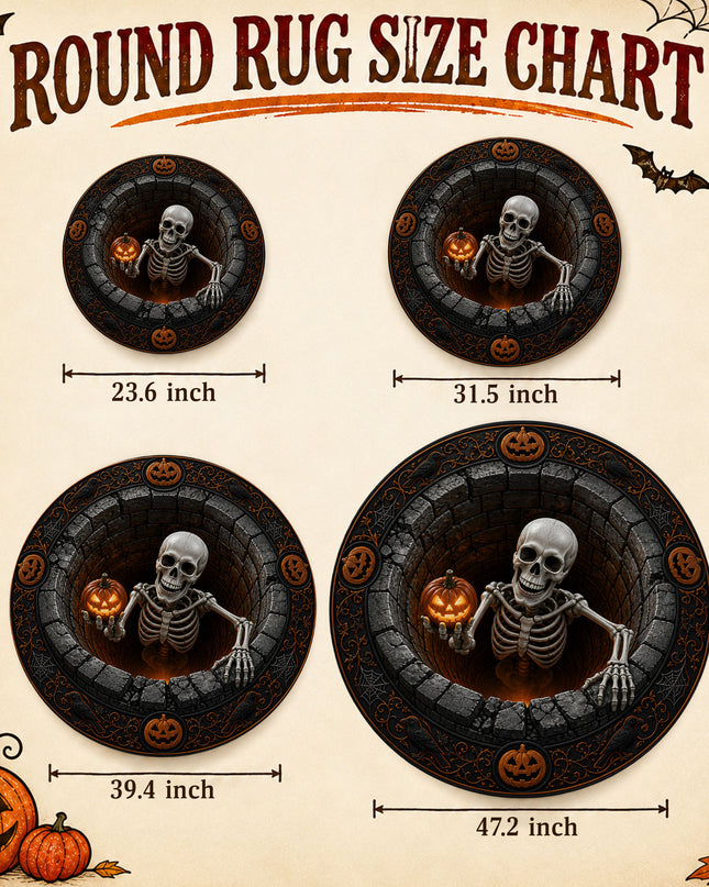 Halloween Round Rug Skeleton Pumpkin 3D Spooky Doormat