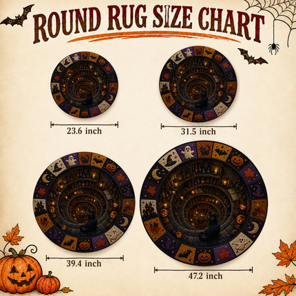 Halloween Round Rug Black Cat Witch Potion Spooky Doormat