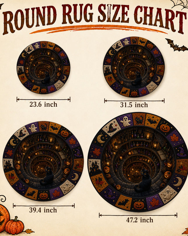 Halloween Round Rug Black Cat Witch Potion Spooky Doormat