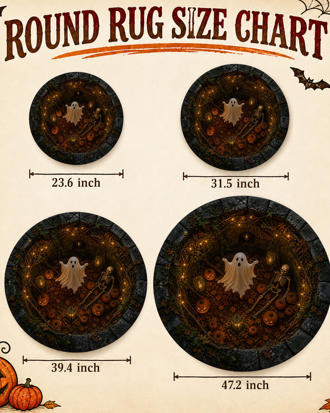 Halloween Round Rug Ghost Skeleton Pumpkin Spooky Doormat