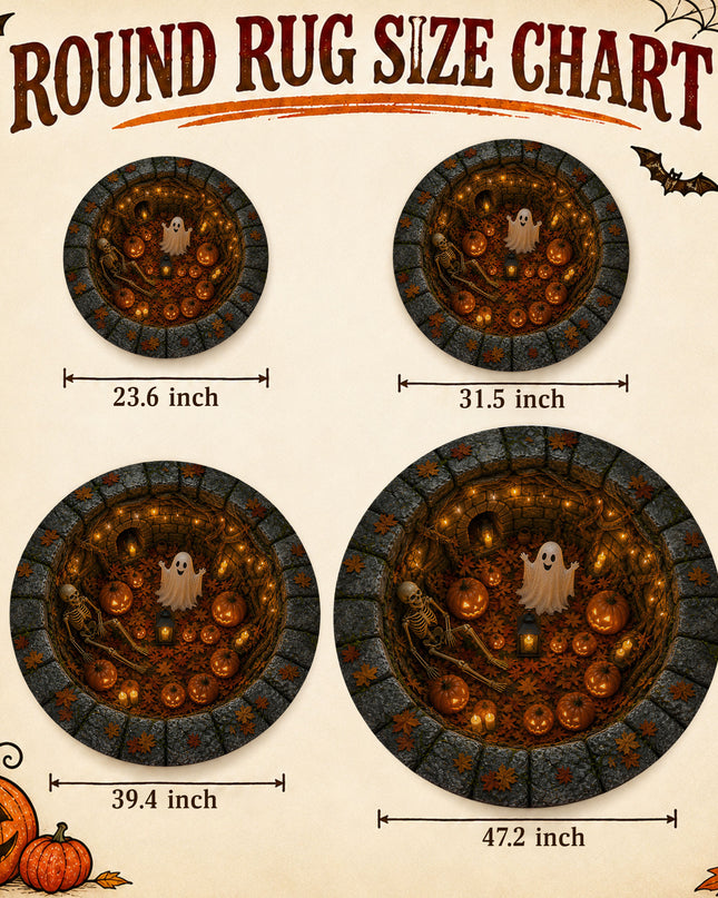 Halloween Round Rug Ghost Skeleton Pumpkin Pit Doormat