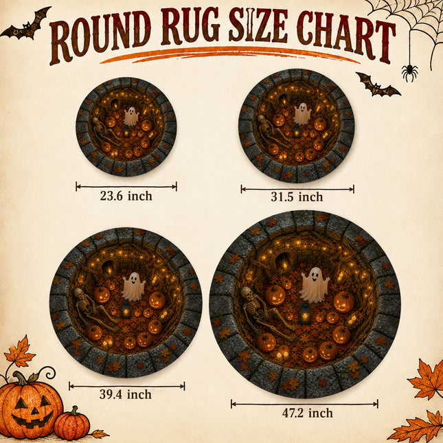 Halloween Round Rug Ghost Skeleton Pumpkin Pit Doormat
