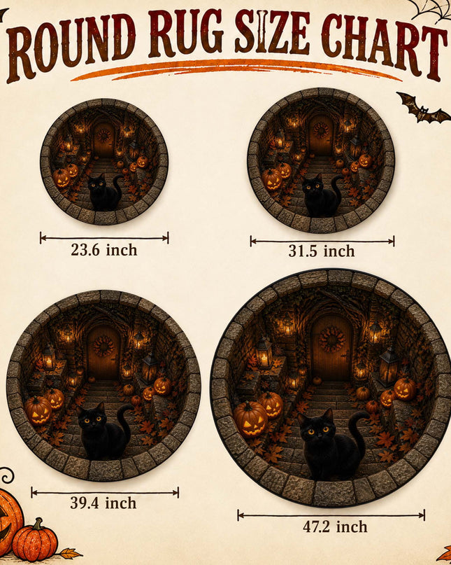 Halloween Round Rug Black Cat Pumpkin Lantern Doormat