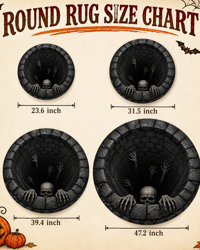 Halloween Round Rug Skeleton Well Illusion Doormat