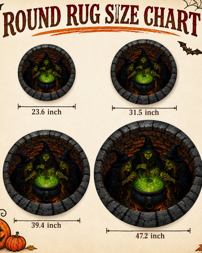 Halloween Round Rug Witch Cauldron Illusion Doormat