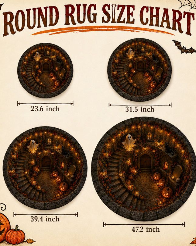 Halloween Round Rug Ghost Courtyard Black Cat Doormat