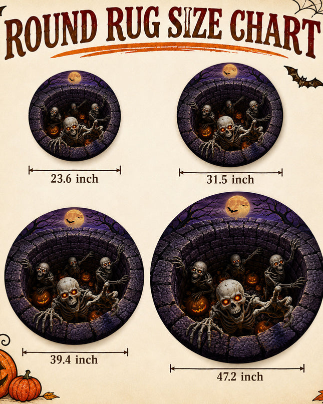 Halloween Round Rug Skeleton Pit Illusion Doormat