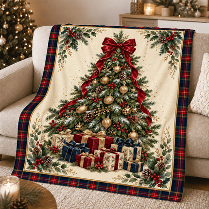 Christmas Tree Fleece Blanket Tartan Plaid Holiday Decor