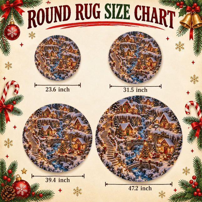 Christmas Round Rug Twinkling Cottage Waterfall Doormat
