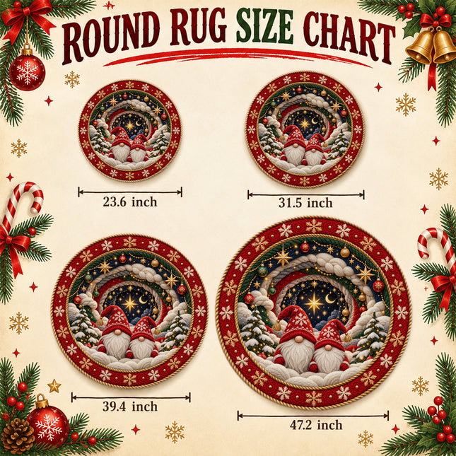 Christmas Round Rug Gnome Starry Night Holiday Doormat