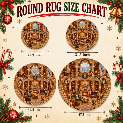 Christmas Round Rug Cozy Library Grand Staircase Holiday Doormat
