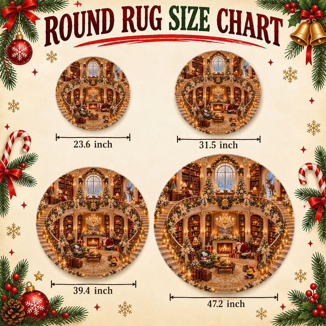 Christmas Round Rug Cozy Library Grand Staircase Holiday Doormat