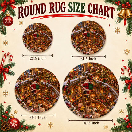 Christmas Round Rug Enchanted Toy Workshop Holiday Doormat