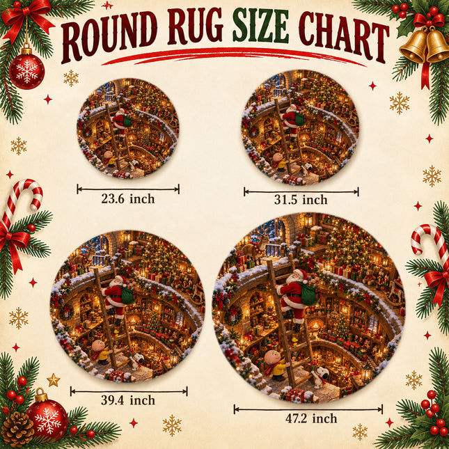 Christmas Round Rug Enchanted Toy Workshop Holiday Doormat