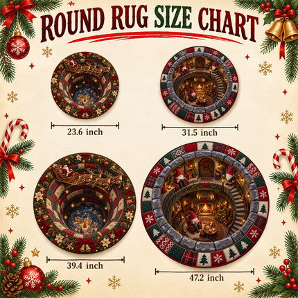 Christmas Round Rug Santa Sleigh Winter Village Doormat