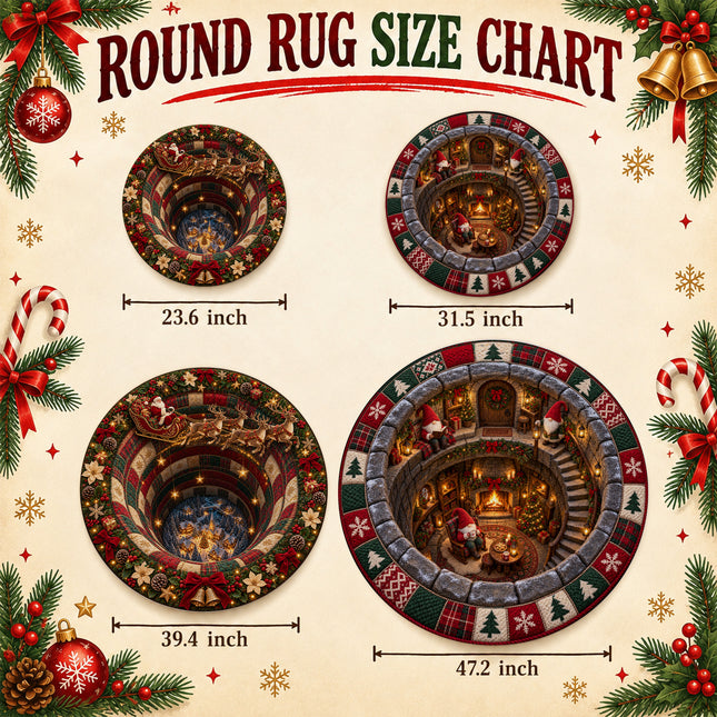 Christmas Round Rug Santa Sleigh Winter Village Doormat