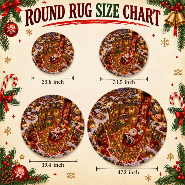 Christmas Round Rug Magical Gift Slide Holiday Doormat