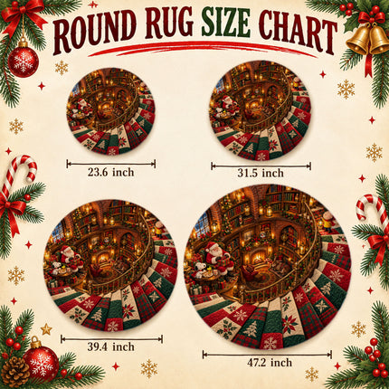 Christmas Round Rug Cozy Library Patchwork Staircase Doormat