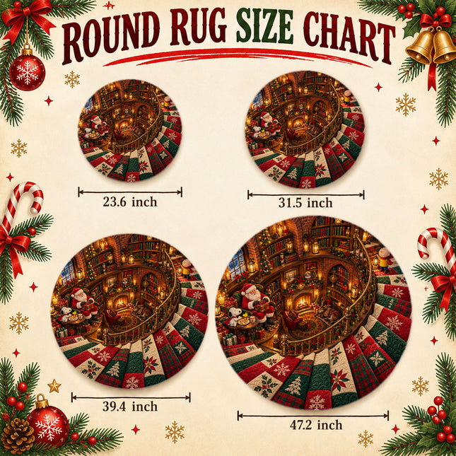 Christmas Round Rug Cozy Library Patchwork Staircase Doormat