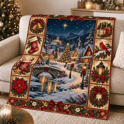 Christmas Village Fleece Blanket Winter Holiday Decor