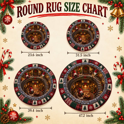 Christmas Round Rug Gnome Cottage Fireplace Doormat