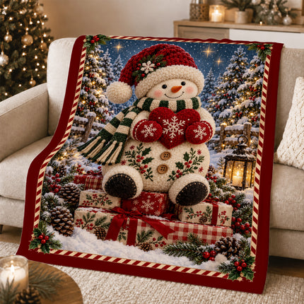 Christmas Snowman Fleece Blanket Cozy Winter Holiday Decor