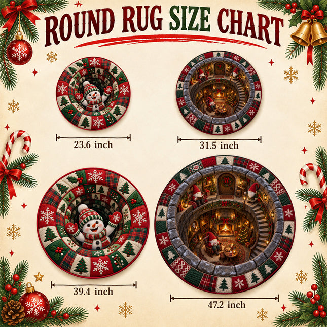 Christmas Round Rug Snowman Holiday Doormat