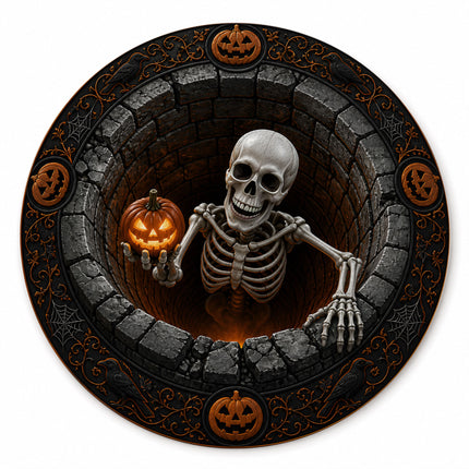 Halloween Round Rug Skeleton Pumpkin 3D Spooky Doormat