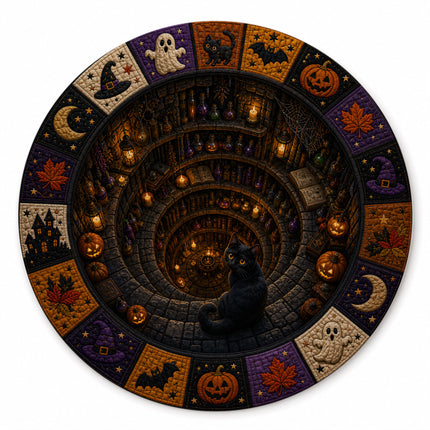 Halloween Round Rug Black Cat Witch Potion Spooky Doormat