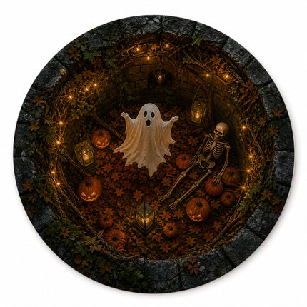 Halloween Round Rug Ghost Skeleton Pumpkin Spooky Doormat