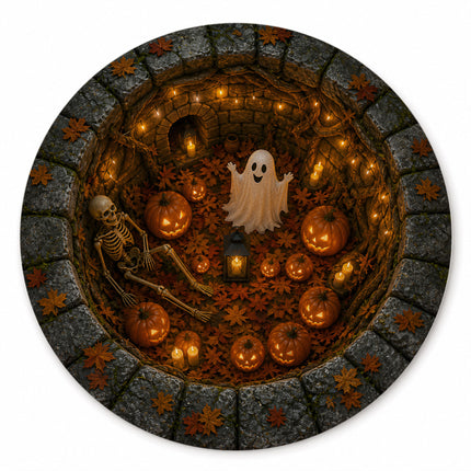 Halloween Round Rug Ghost Skeleton Pumpkin Pit Doormat