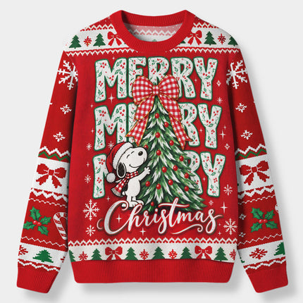 Funny Merry Christmas Ugly Sweatshirt Cartoon Dog Tree Design