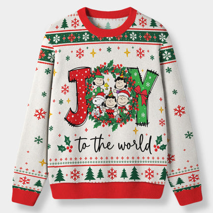 Funny Joy to the World Ugly Sweatshirt Christmas Cartoon Wreath