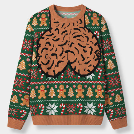 Funny Brain Christmas Ugly Sweatshirt Gingerbread Candy Cane Holiday Sweater