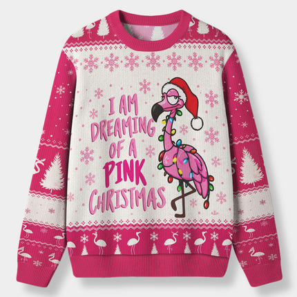 Pink Flamingo Christmas Ugly Sweatshirt Funny Dreaming of a Pink Christmas