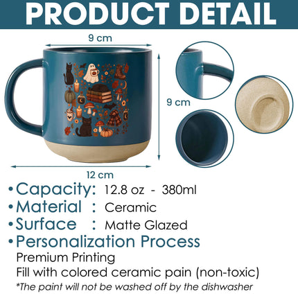 Cozy Black Cat Halloween Pottery Mug Ghost Autumn Gift