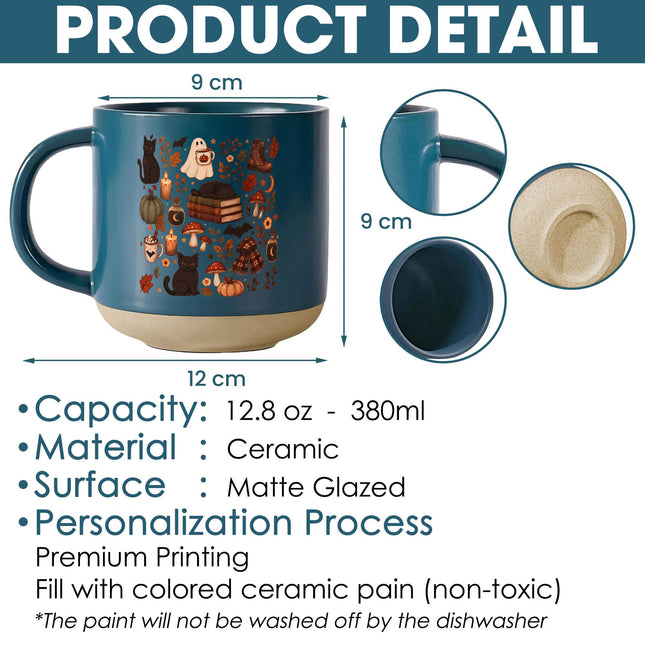 Cozy Black Cat Halloween Pottery Mug Ghost Autumn Gift