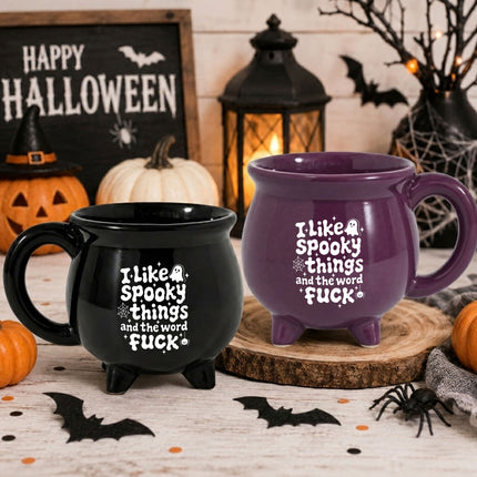 Funny Halloween Cauldron Ceramic Mug Spooky Quote