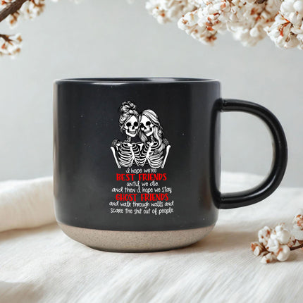Best Friends Skeleton Halloween Pottery Mug Funny Ghost Gift
