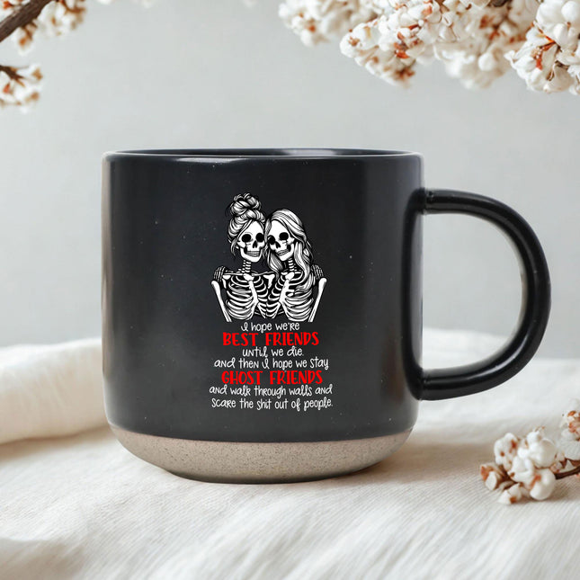 Best Friends Skeleton Halloween Pottery Mug Funny Ghost Gift