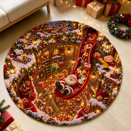 Christmas Round Rug Magical Gift Slide Holiday Doormat