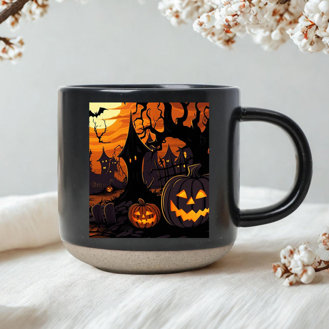 Jack O Lantern Halloween Pottery Mug Haunted House Spooky Decor