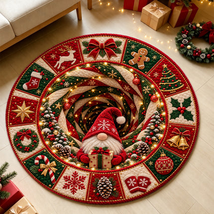 Christmas Round Rug Gnome Present Spiral Doormat