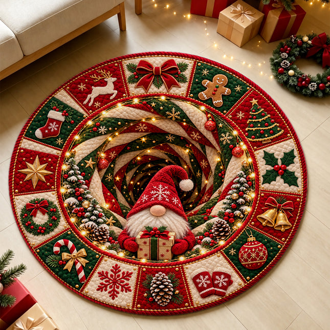 Christmas Round Rug Gnome Present Spiral Doormat