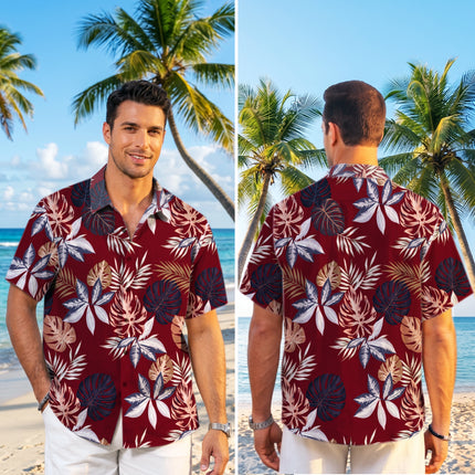 Beach Summer Tropical Red Leaf Print Hawaiian Shirt