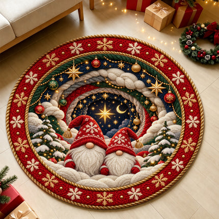 Christmas Round Rug Gnome Starry Night Holiday Doormat