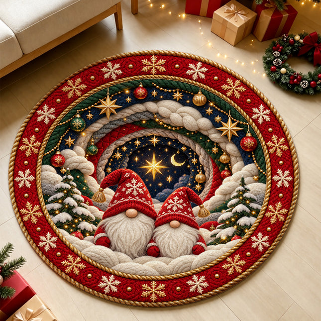 Christmas Round Rug Gnome Starry Night Holiday Doormat