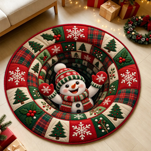 Christmas Round Rug Snowman Holiday Doormat