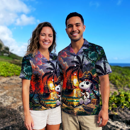 Pirate Treasure Tropical Beach Sunset Hawaiian Shirt